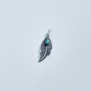 Sterling Silver Feather Pendant with Turquoise, Silver Pendants, Silver Charm